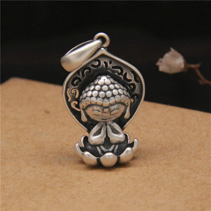 Buddha Stones 999 Sterling Silver Meditation Buddha Lotus Serenity Necklace Pendant - image 4