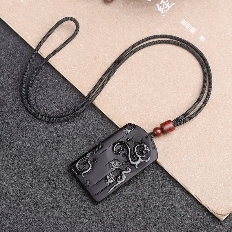 Black Obsidian Dragon Phoenix Success Necklace Pendant - image 5