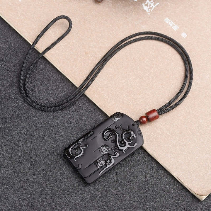 Black Obsidian Dragon Phoenix Success Necklace Pendant - image 5