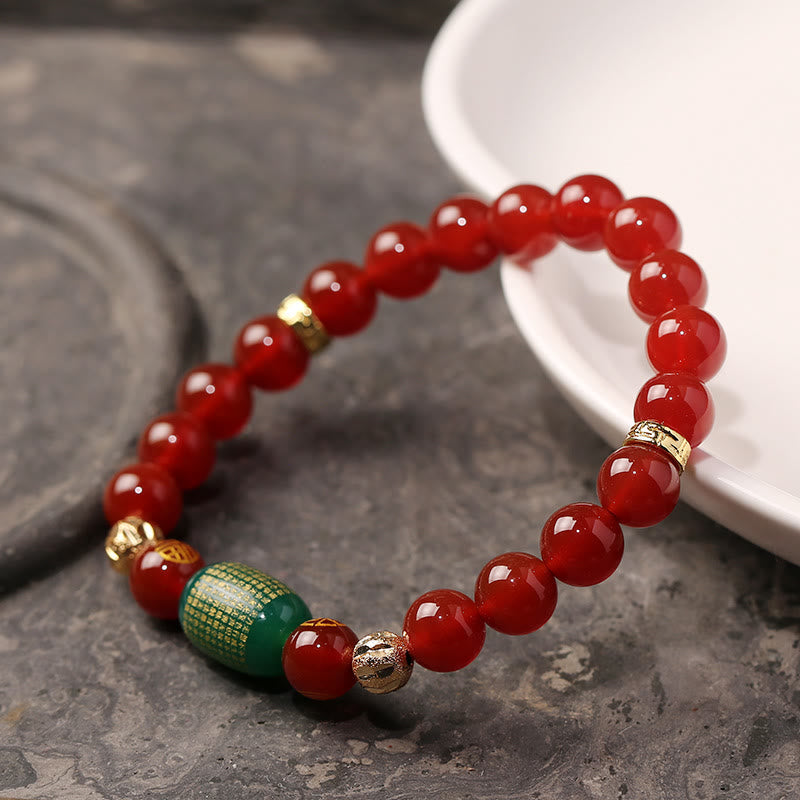 Buddha Stones Natural Red Agate Green Agate Buddhist Sutras Calm Bracelet