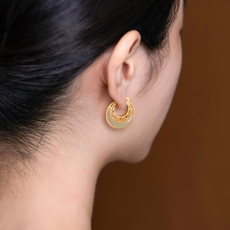 Buddha Stones Crescent Moon Jade Prosperity Drop Earrings - image 2