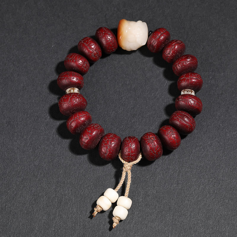 Buddha Stones Tibet Bodhi Seed Dzi Bead Dancing Lion Luck Bracelet Wrist Mala