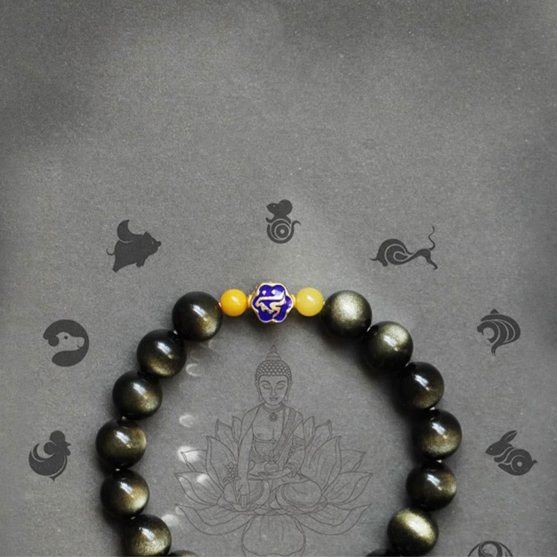 Buddha Stones 925 Sterling Silver Chinese Zodiac Natal Buddha Natural Gold Sheen Obsidian Amber Wealth Protection Bracelet - image 18