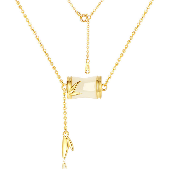 Buddha Stones 925 Sterling Silver 22K Gold Hetian White Jade Bamboo Leaf Luck Necklace Pendant Bracelet - image 4