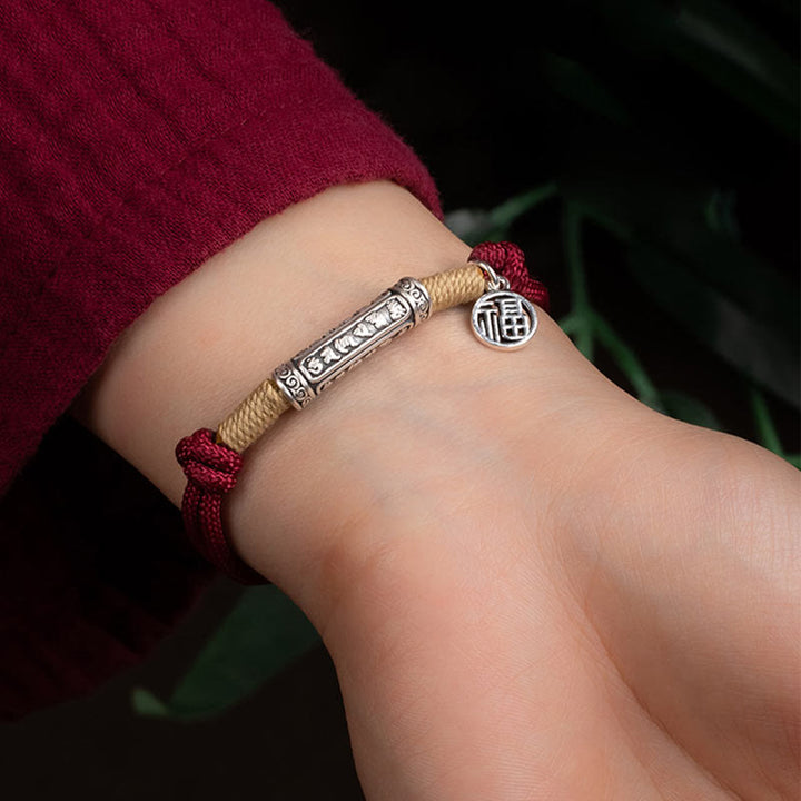 Buddha Stones 999 Sterling Silver Tibet Handmade Om Mani Padme Hum Fu Character TopRank Character Luck Braided Bracelet - image 2