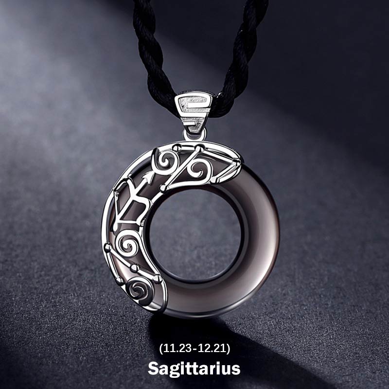 Buddha Stones 12 Constellations of the Zodiac Ice Obsidian Blessing Round Pendant Necklace - Sagittarius - Rope - image 17