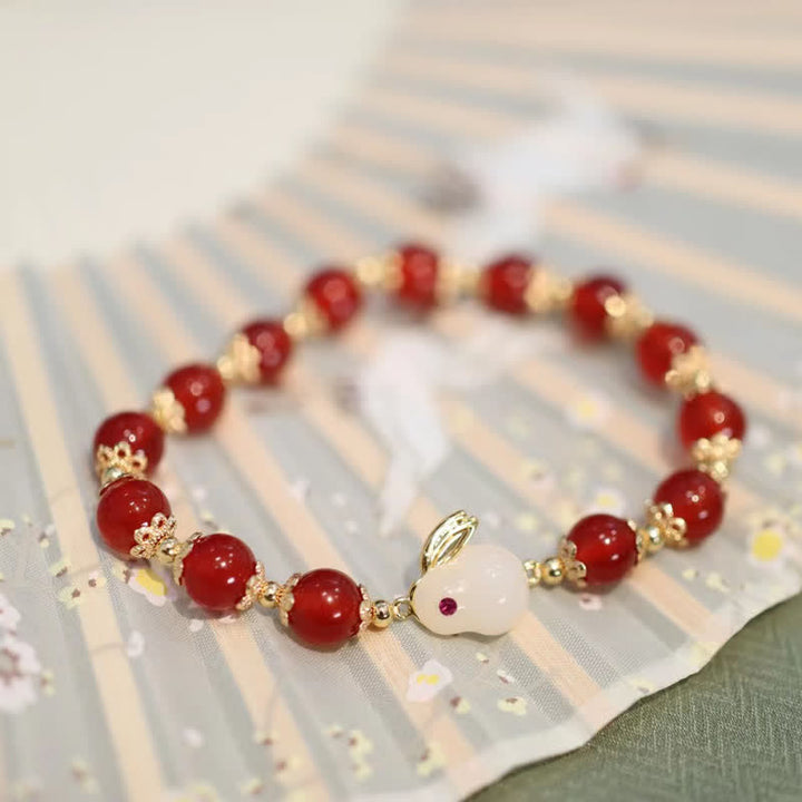 Year of the Rabbit Natural Red Agate White Jade Confidence Bracelet