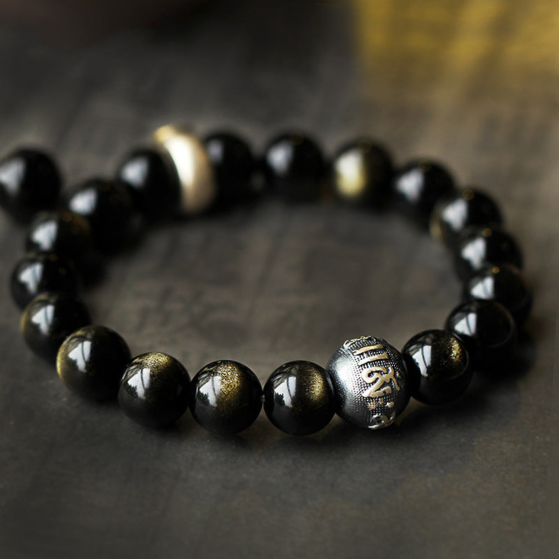 Chinese Zodiac Natal Buddha Obsidian Purification Bracelet - image 1