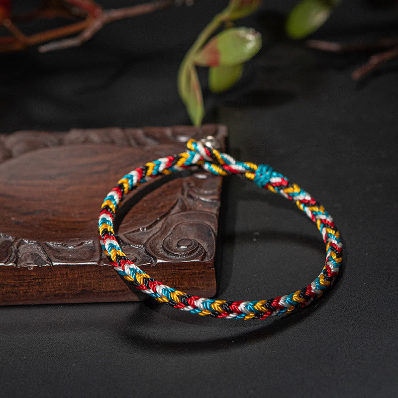 Buddha Stones Tibet Handmade Five Color Thread Protection Braid String Bracelet - image 2