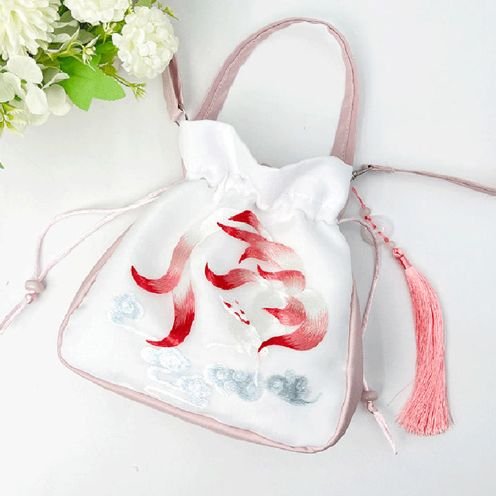 Buddha Stones Suzhou Embroidery Rabbit Lotus Epiphyllum Peony Magnolia Silk Tote Crossbody Bag Shoulder Bag Handbag