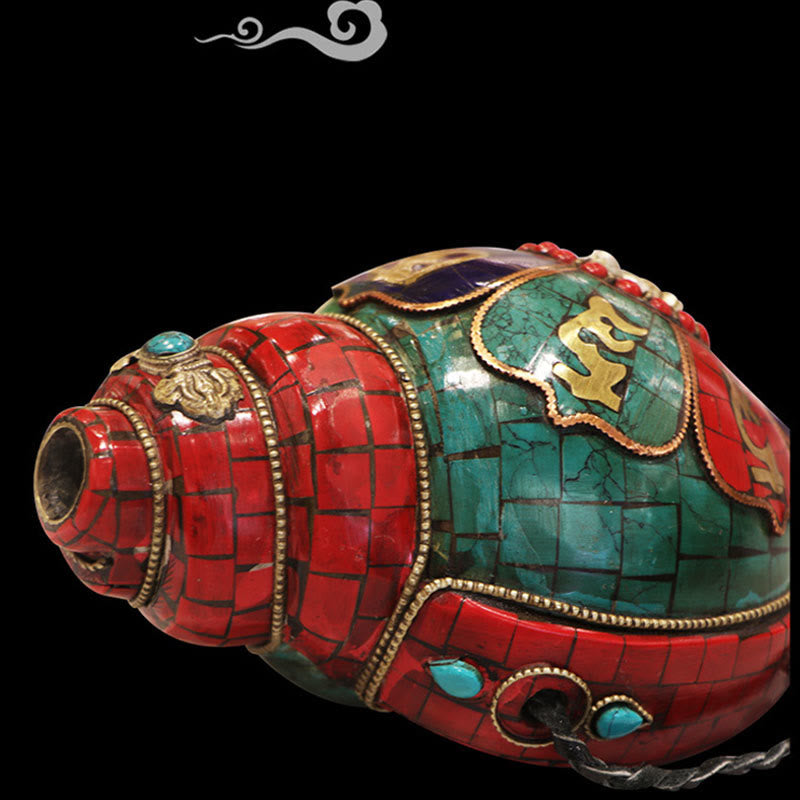 Tibetan Handmade Shankha Om Mani Padme Hum Buddha Conch Shell Lucky Decoration - image 4