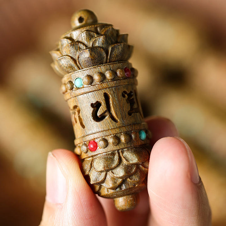 Buddha Stones Tibet Green Sandalwood Rosewood Om Mani Padme Hum Lotus Positive Soothing Necklace Pendant - image 3