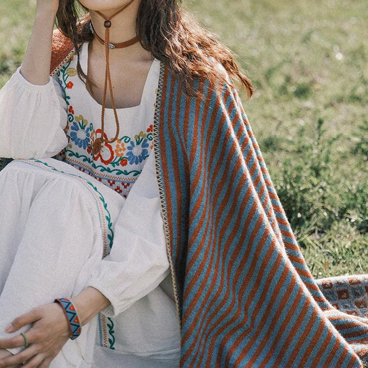 Tibetan Shawl Striped Diamond Pattern Winter Warm Soft Scarf - image 13