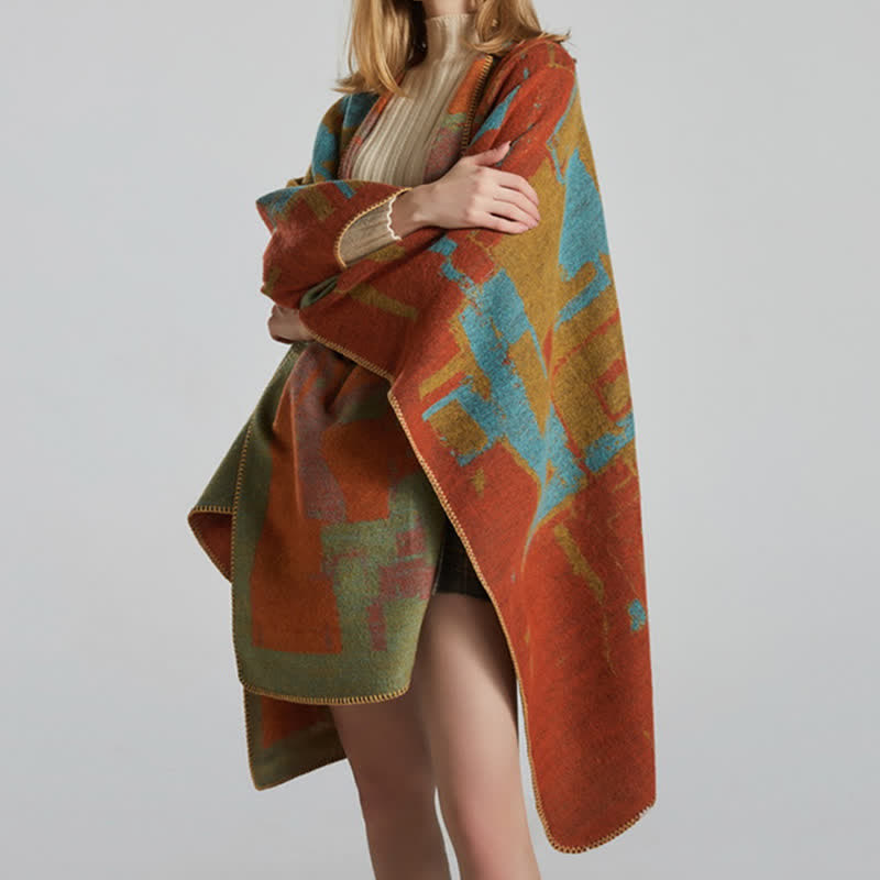 Tibetan Orange Shawl Warm Cloak Scarf - image 11