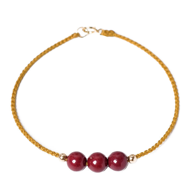 Buddha Stones 14K Gold Plated Natural Cinnabar Blessing String Braided Bracelet