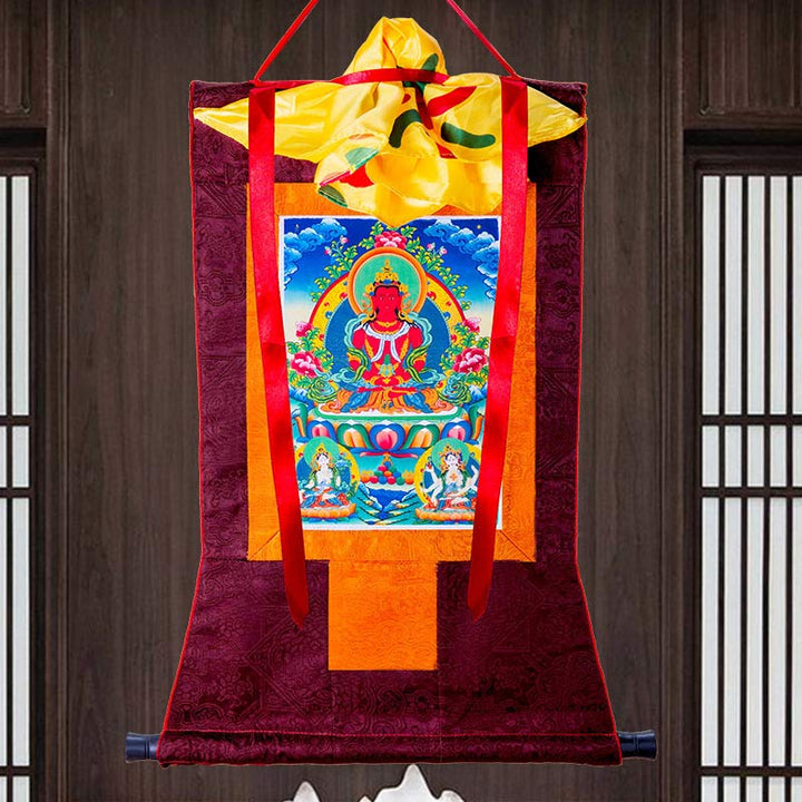 Tibetan Longevity Buddha Framed Thangka Blessing Decoration