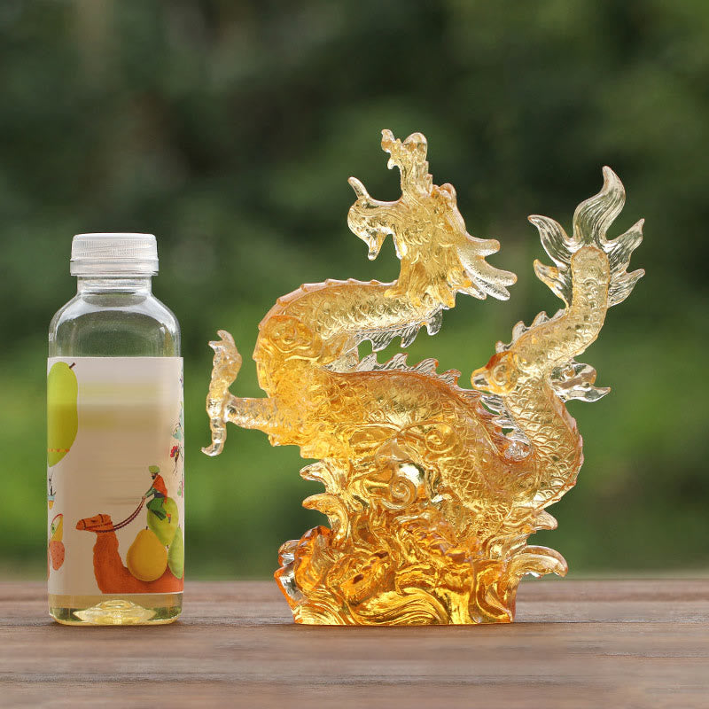 Buddha Stones Handmade Chinese Zodiac Yellow Dragon Liuli Crystal Art Piece Luck Protection Home Office Decoration - image 7
