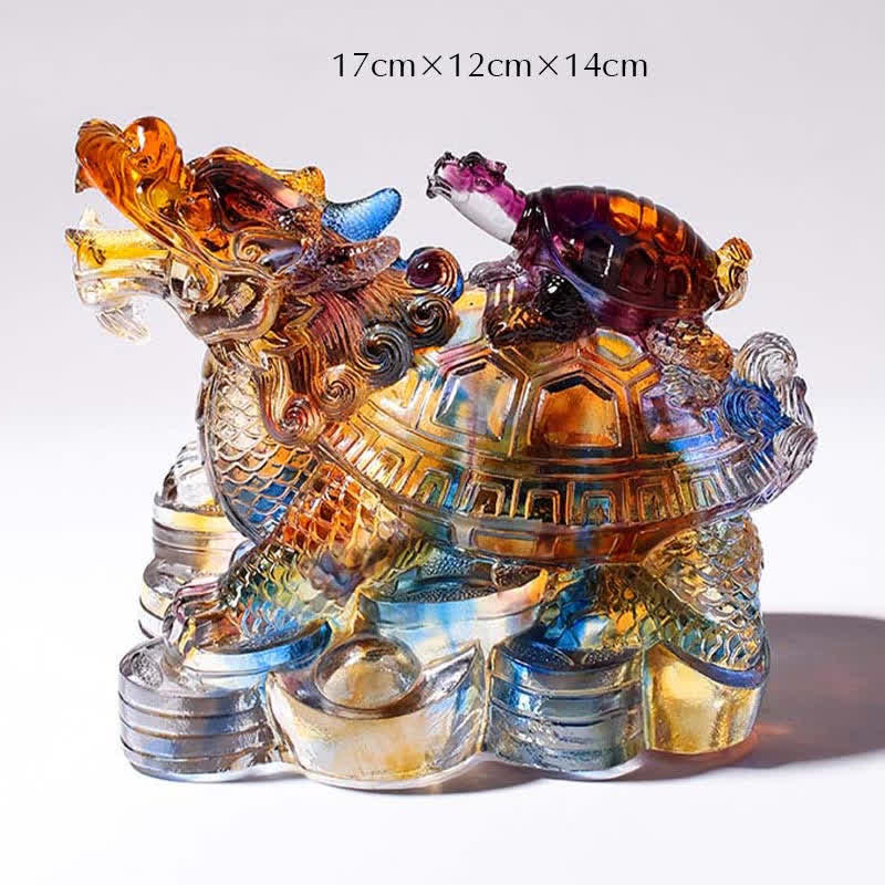 Feng Shui Dragon Turtles Handmade Liuli Crystal Art Piece Protection Home Office Decoration - image 3