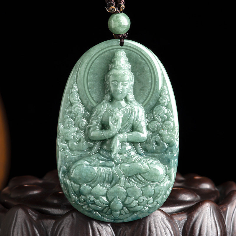 Buddha Stones Natural Jade Avalokitesvara Amulet Wealth Necklace Pendant - AVALOKITESVARA SYMBOL (Wealth ♥ Success) - image 1