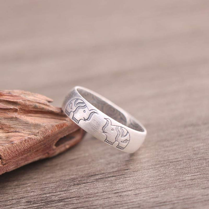 Buddha Stones 999 Sterling Silver Lotus Elephant Six True Words Blessing Ring - image 6