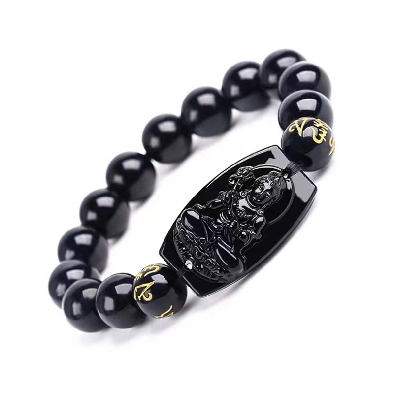 Buddha Stones Chinese Zodiac Obsidian Protection Bracelet - Horse-10mm - image 4