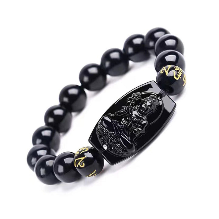 Buddha Stones Chinese Zodiac Obsidian Protection Bracelet - Horse-10mm - image 4