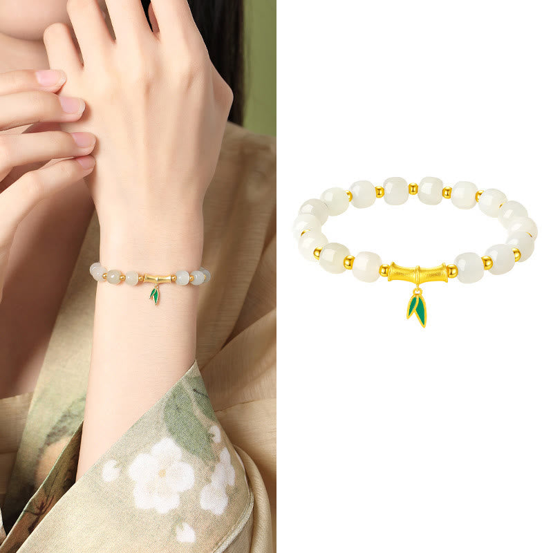 Buddha Stones 925 Sterling Silver Hetian White Jade Bamboo Luck Bracelet - image 10