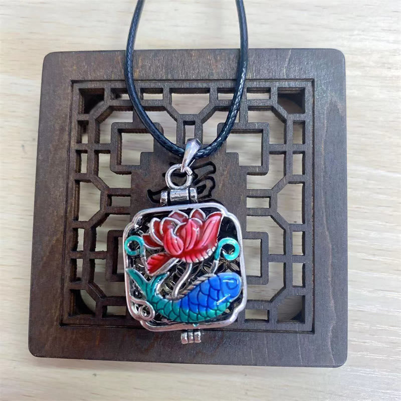 Buddha Stones Koi Fish Lotus Copper Coins Luck Ghau Prayer Box Necklace Pendant - Lotus Koi Fish&Leather Cord - image 7