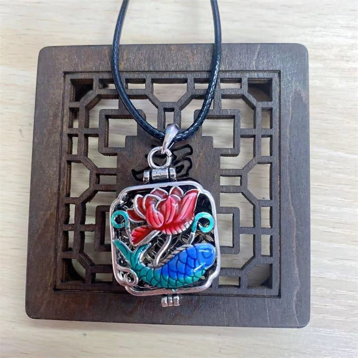 Buddha Stones Koi Fish Lotus Copper Coins Luck Ghau Prayer Box Necklace Pendant - Lotus Koi Fish&Leather Cord - image 7