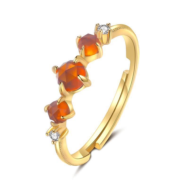 Buddha Stones Yellow Rhinestones Copper Wealth Adjustable Ring