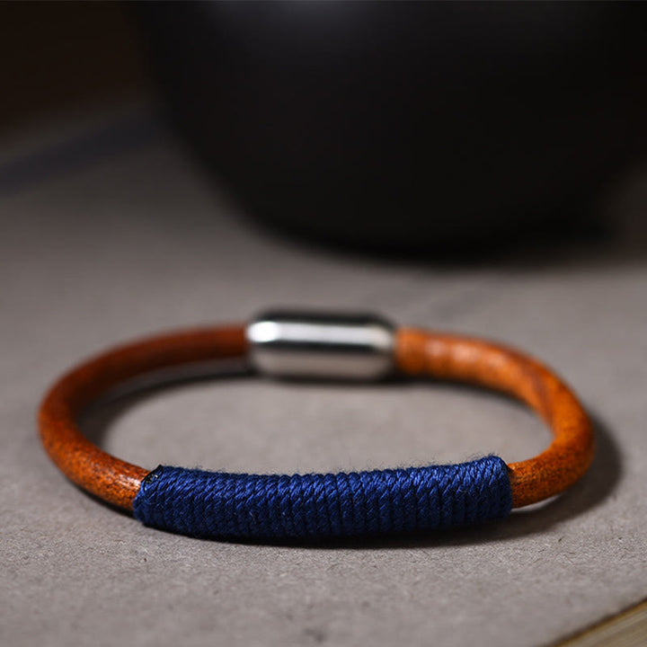 Buddha Stones Tibetan Leather Handmade Five Elements Luck Braid String Buckle Bracelet - Blue(Water) - 19cm - image 9