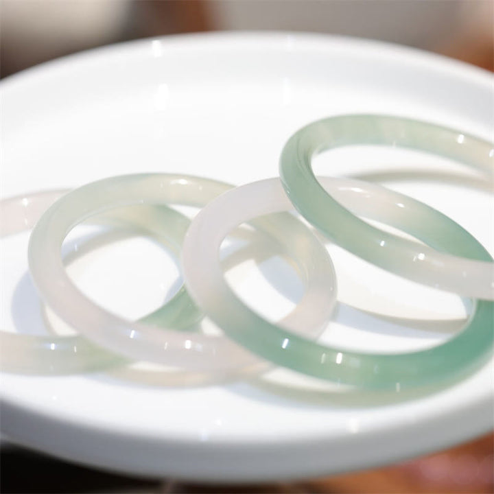 Buddha Stones Natural White And Green Chalcedony Agate Positive Cuff Bracelet Bangle - image 4