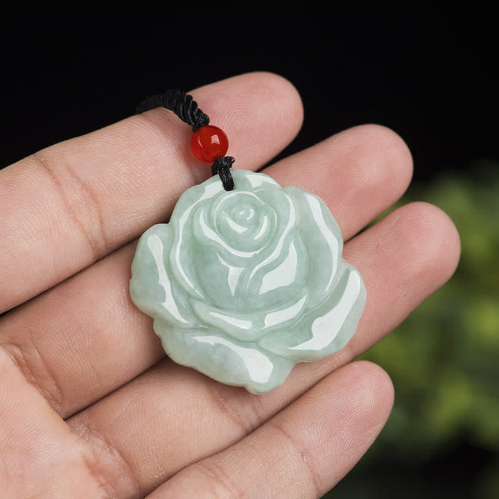 Buddha Stones Lotus Pattern Jade Abundance Prosperity Necklace String Pendant