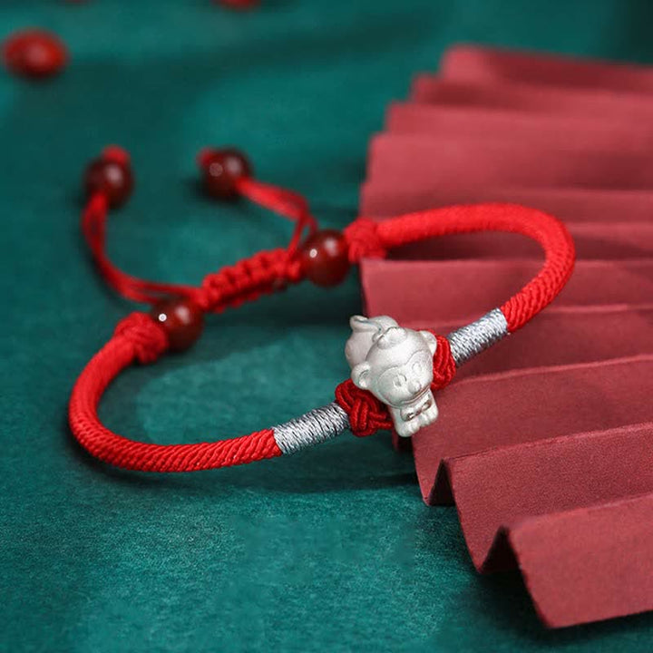 Buddha Stones 999 Sterling Silver Chinese Zodiac Luck Strength Red String Bracelet - Monkey(Bracelet Size 15.5cm+8cm) - image 14