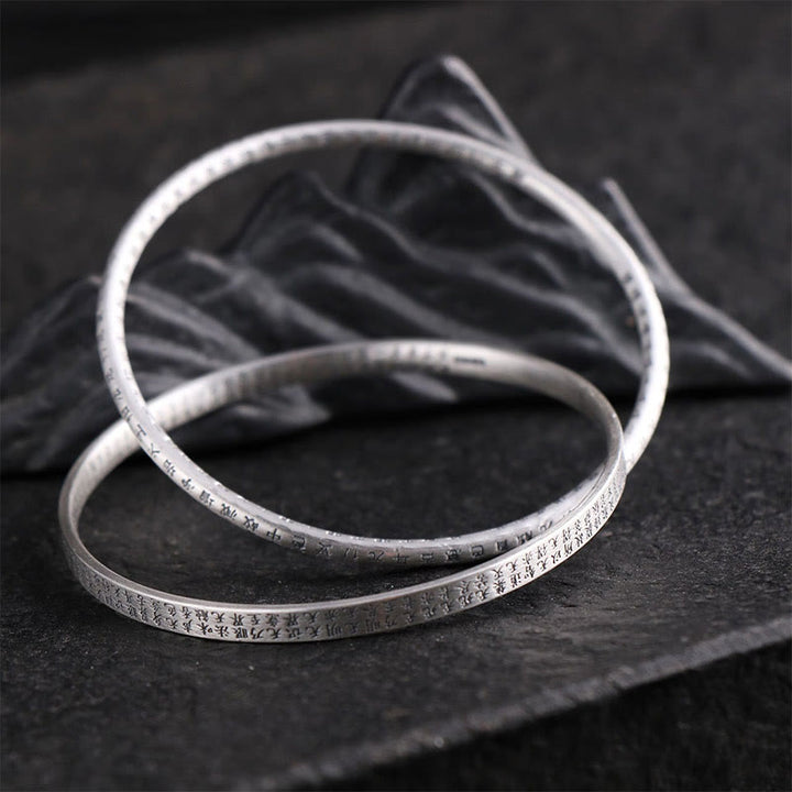Buddha Stones 999 Sterling Silver Heart Sutra Carved Protection Bracelet Bangle - image 3