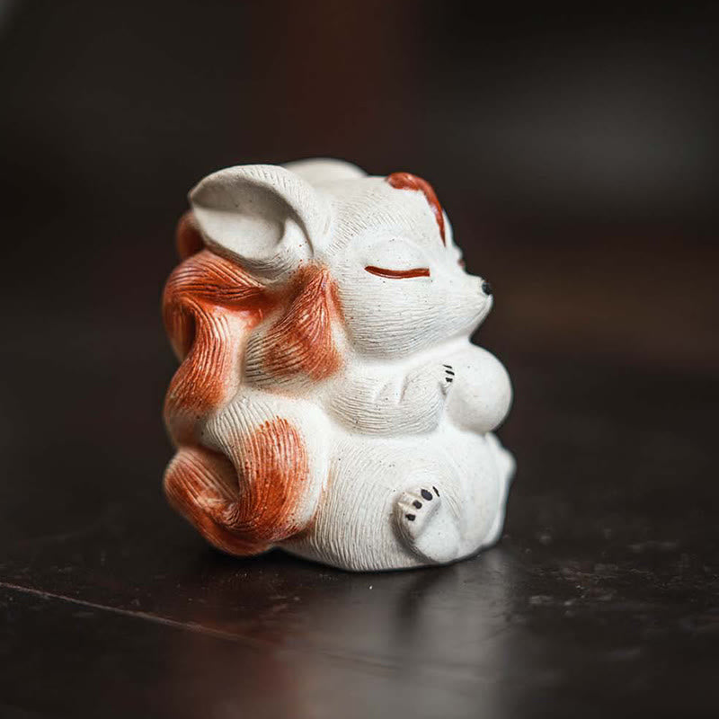 Buddha Stones Mini Nine Tailed Fox Purple Clay Luck Desk Decoration