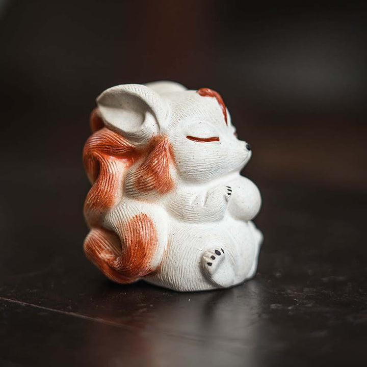 Buddha Stones Mini Nine Tailed Fox Purple Clay Luck Desk Decoration