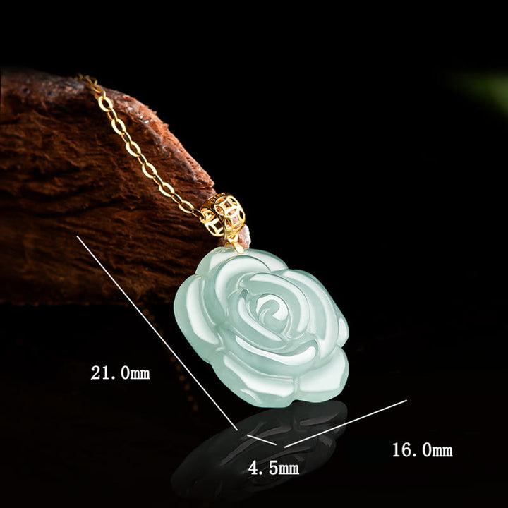 Buddha Stones Natural Jade Rose Luck Necklace Titanium Steel Chain Pendant - image 8