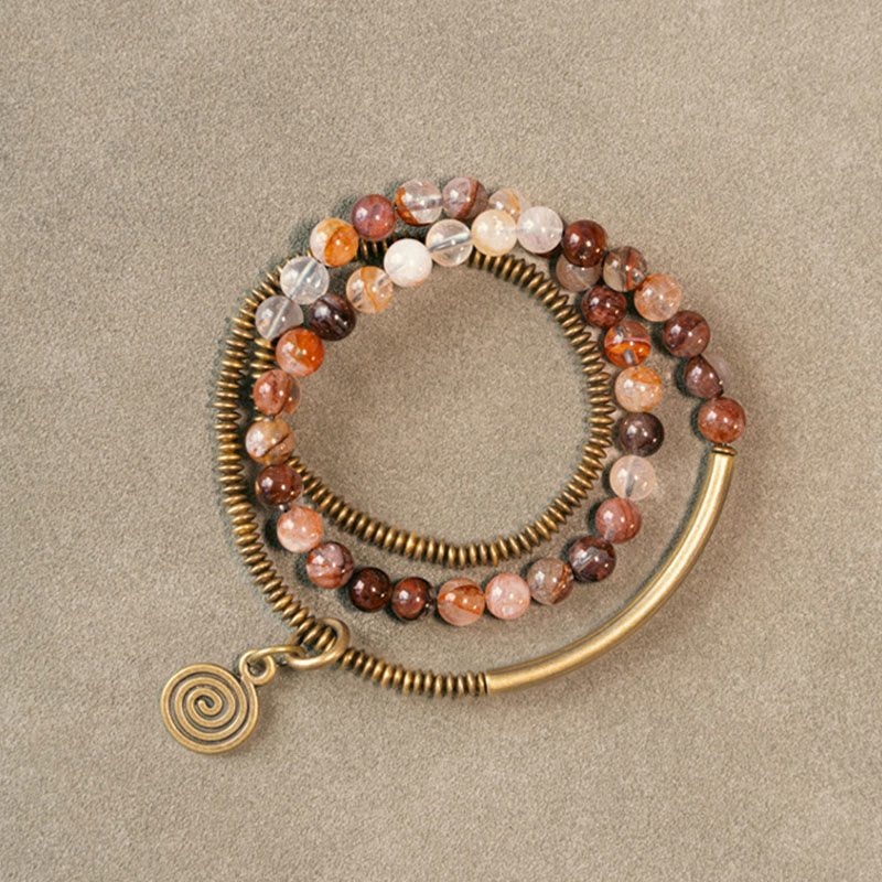 Buddha Stones Purple Phantom Red Hematoid Quartz Green Rutilated Quartz Copper Love Forgive Bracelet - image 15