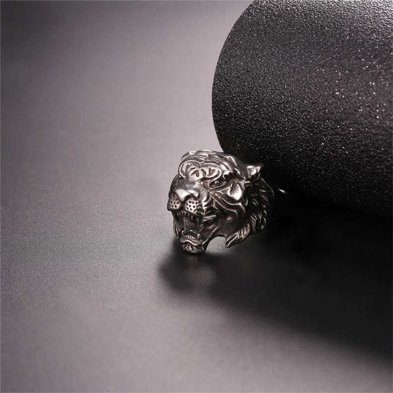 Men's Animal Tiger Head Titanium Steel Balance Calm Punk Rock Biker Ring