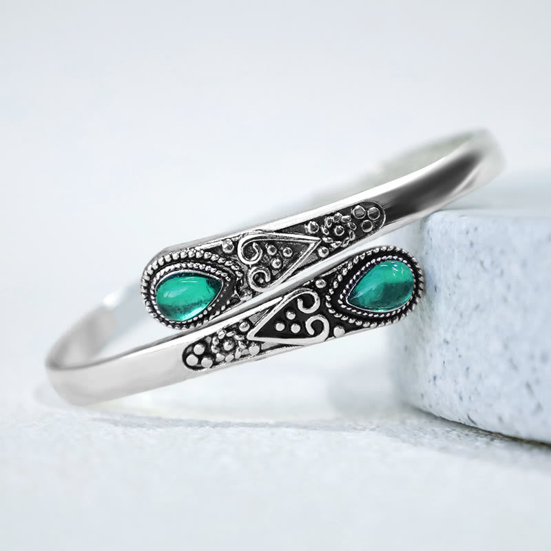 Buddha Stones Zircon Water Drop Pattern Healing Cuff Bracelet Bangle - Green Zircon - image 1