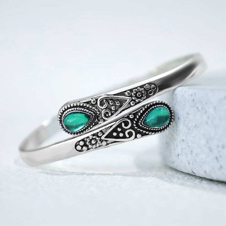 Buddha Stones Zircon Water Drop Pattern Healing Cuff Bracelet Bangle - Green Zircon - image 1