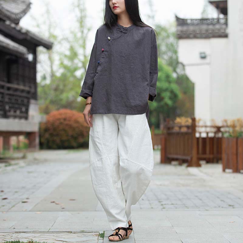 Buddha Stones Ramie Linen Blouse Women Shirt Top Chinese Hanfu Style Clothing