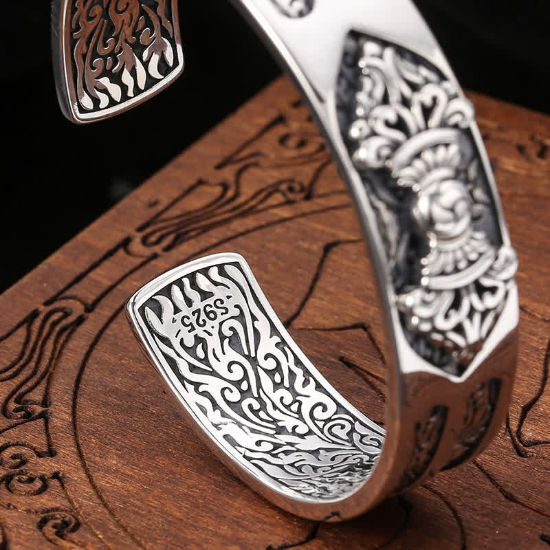 925 Sterling Silver Vajra Dorje Engraved Spiritual Power Bracelet Bangle - image 5