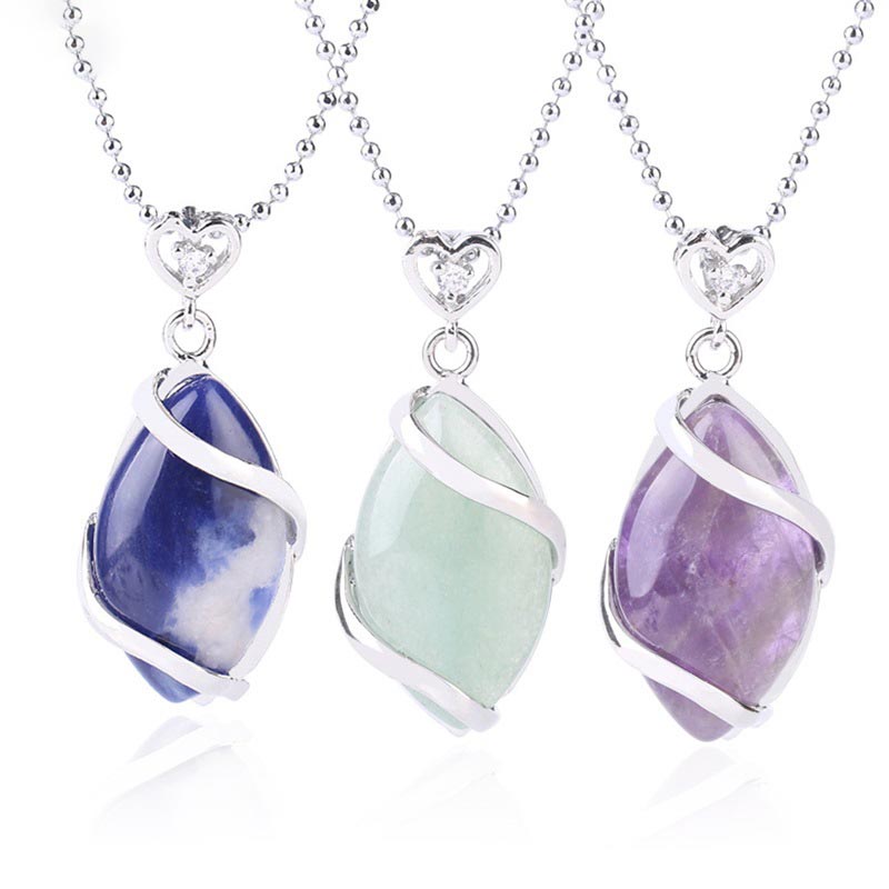 Buddha Stones Marquise Pattern Natural Crystal Stone Charm Necklace Pendant - image 0