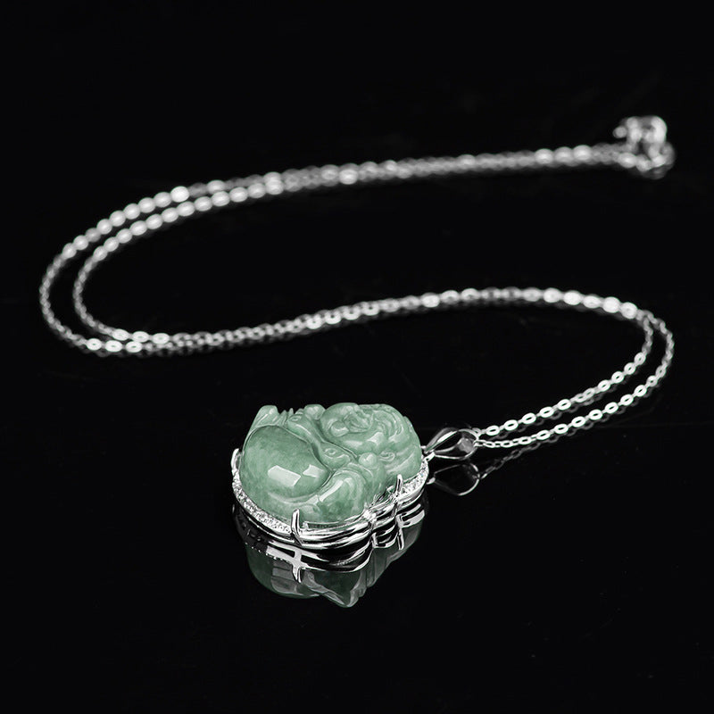 Buddha Stones 925 Sterling Silver Laughing Buddha Jade Abundance Necklace Chain Pendant - image 10
