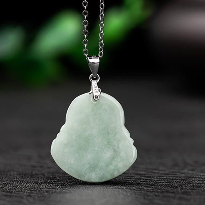 Buddha Stones 925 Sterling Silver Laughing Buddha Jade Blessing Necklace Chain Pendant - image 7