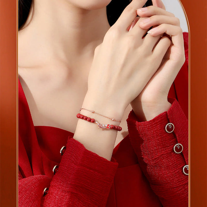 Buddha Stones 925 Sterling Silver Lucky Koi Fish Cinnabar Zircon Prosperity Double Layer Chain Bracelet - image 11