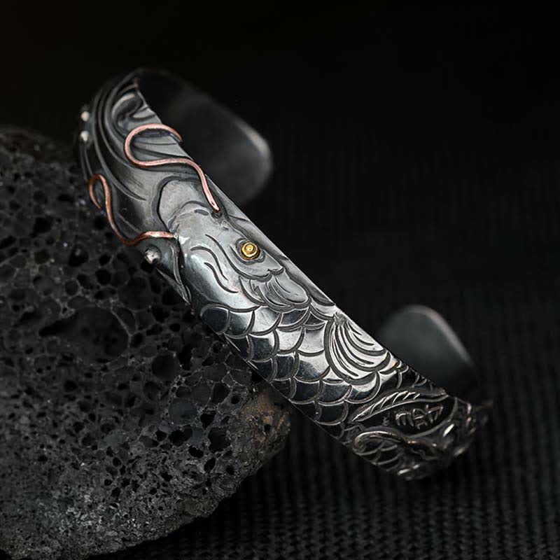 999 Sterling Silver 990 Gold Koi Fish Luck Wealth Success Bracelet Bangle - image 7