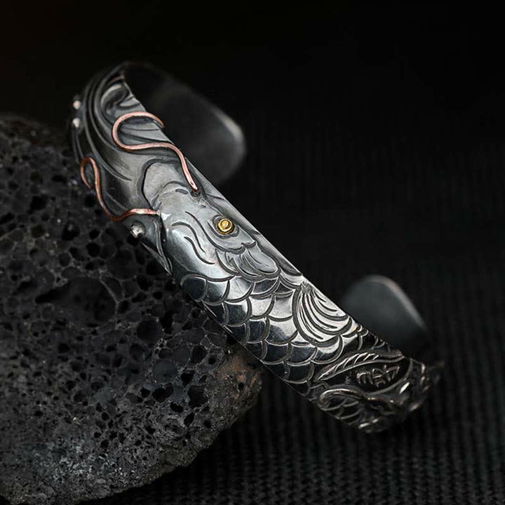 999 Sterling Silver 990 Gold Koi Fish Luck Wealth Success Bracelet Bangle - image 7